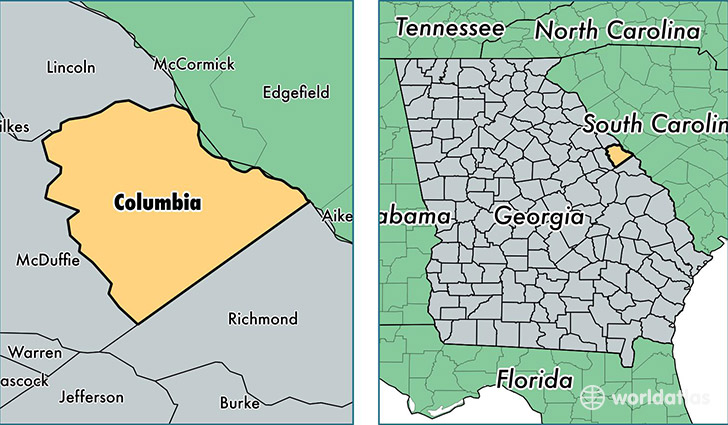 location of Columbia county on a map