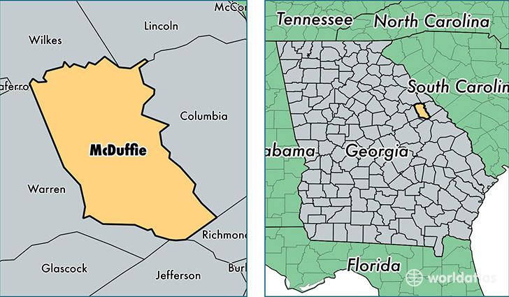 location of McDuffie county on a map