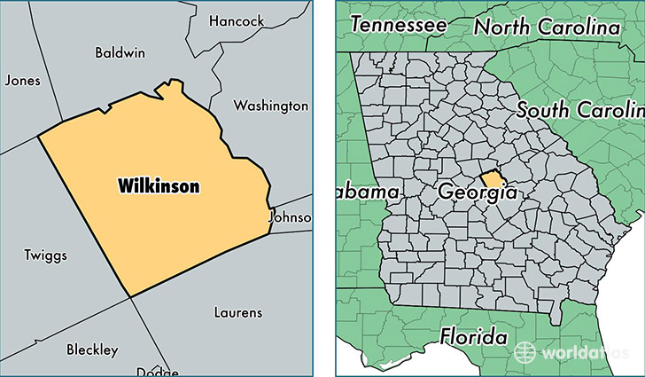 location of Wilkinson county on a map
