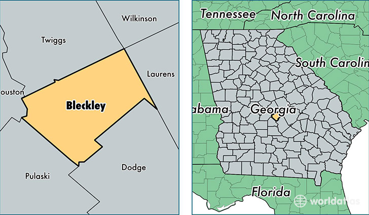 location of Bleckley county on a map