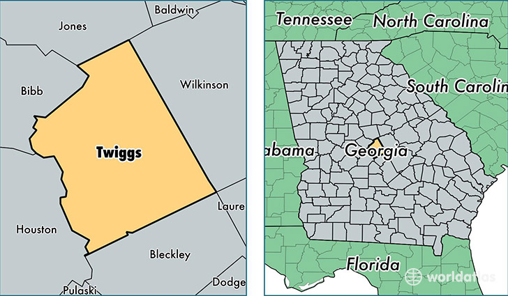 location of Twiggs county on a map