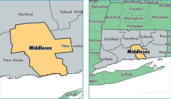 location of Middlesex county on a map