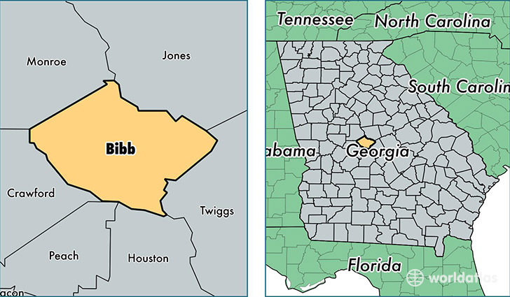 location of Bibb county on a map