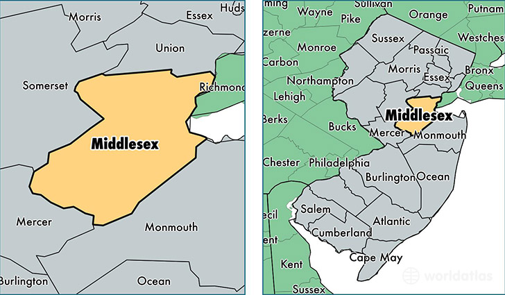 location of Middlesex county on a map