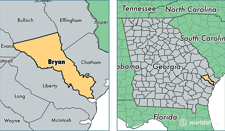 location of Bryan county on a map