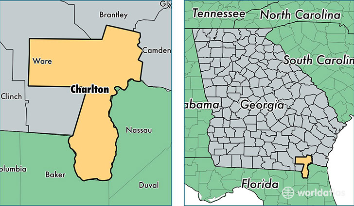 location of Charlton county on a map