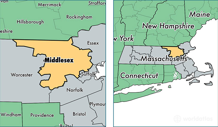 location of Middlesex county on a map