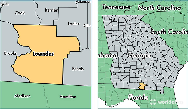 location of Lowndes county on a map