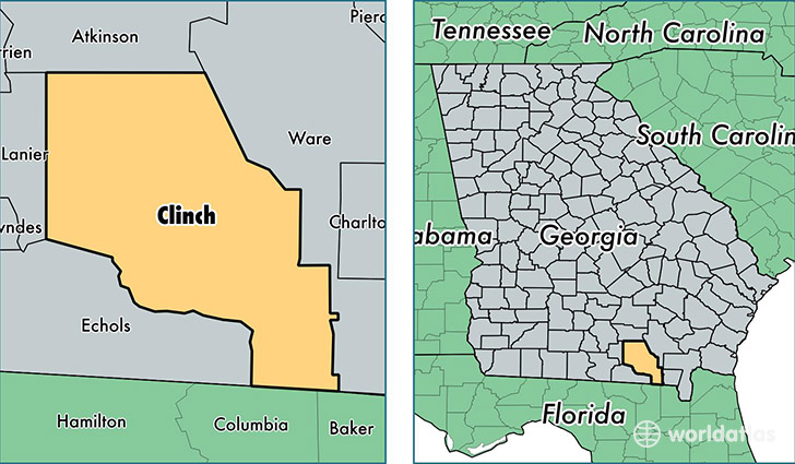 location of Clinch county on a map