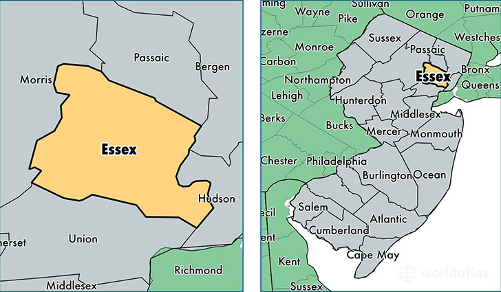 location of Essex county on a map