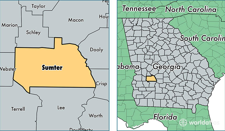 location of Sumter county on a map