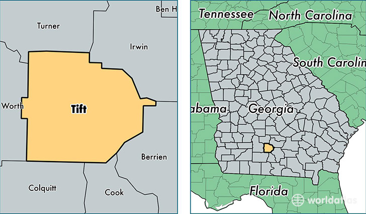 location of Tift county on a map