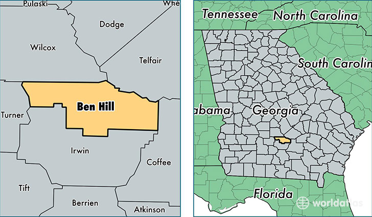 location of Ben Hill county on a map