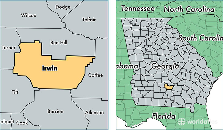 location of Irwin county on a map