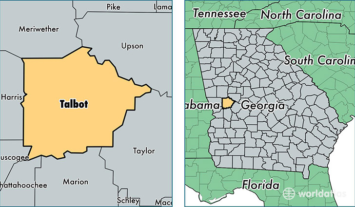 location of Talbot county on a map