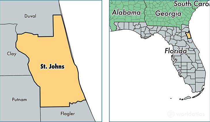 location of Saint Johns county on a map