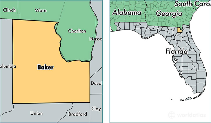 location of Baker county on a map