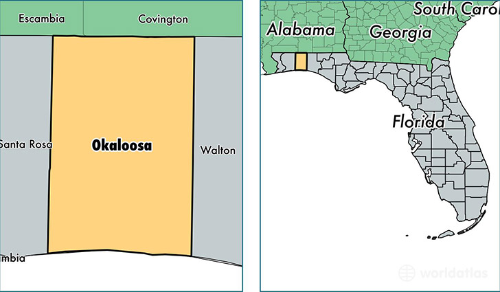 location of Okaloosa county on a map