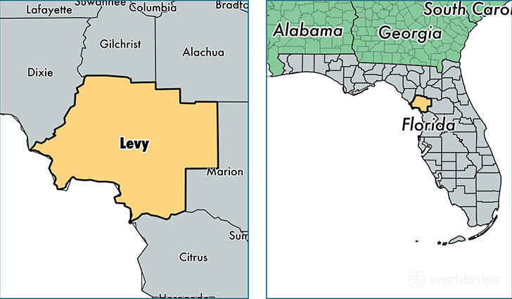 location of Levy county on a map