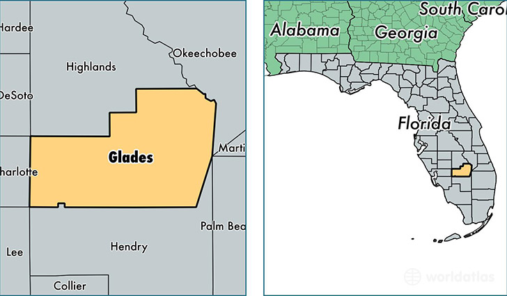 location of Glades county on a map