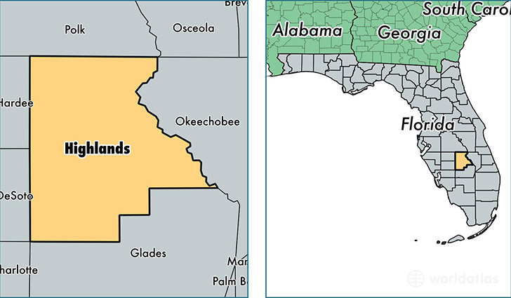 location of Highlands county on a map