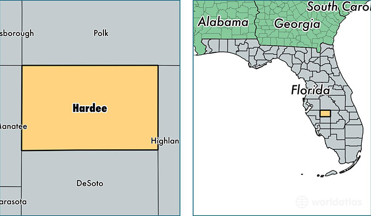 location of Hardee county on a map
