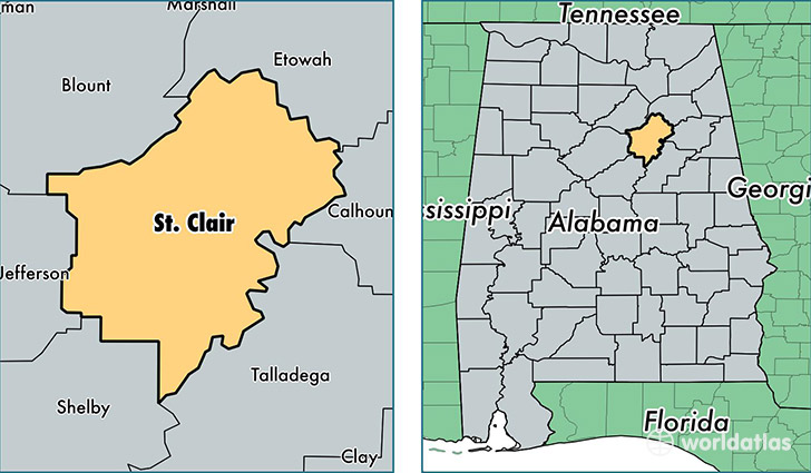 location of Saint Clair county on a map