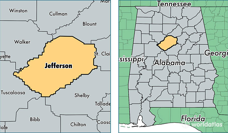 location of Jefferson county on a map