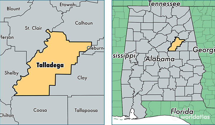 location of Talladega county on a map