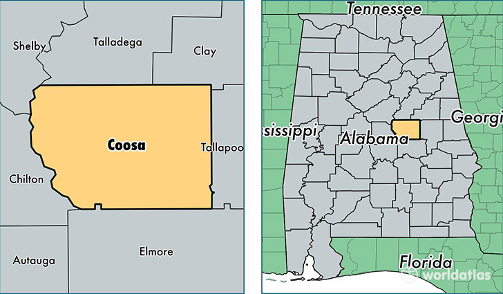 location of Coosa county on a map