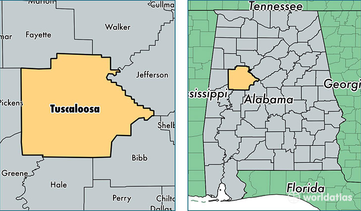 location of Tuscaloosa county on a map