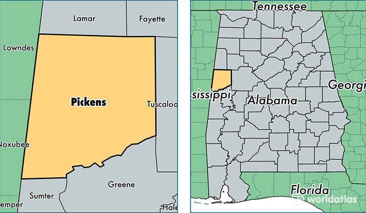 location of Pickens county on a map