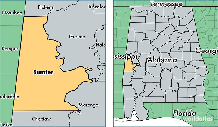 location of Sumter county on a map