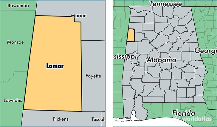 location of Lamar county on a map