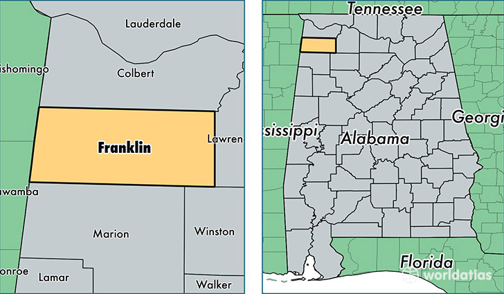 location of Franklin county on a map