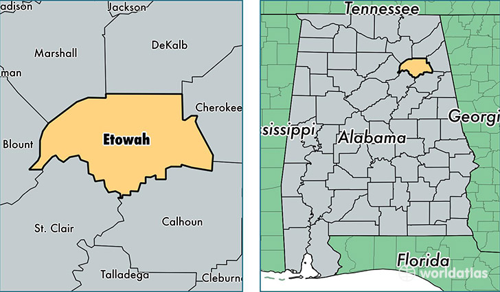location of Etowah county on a map