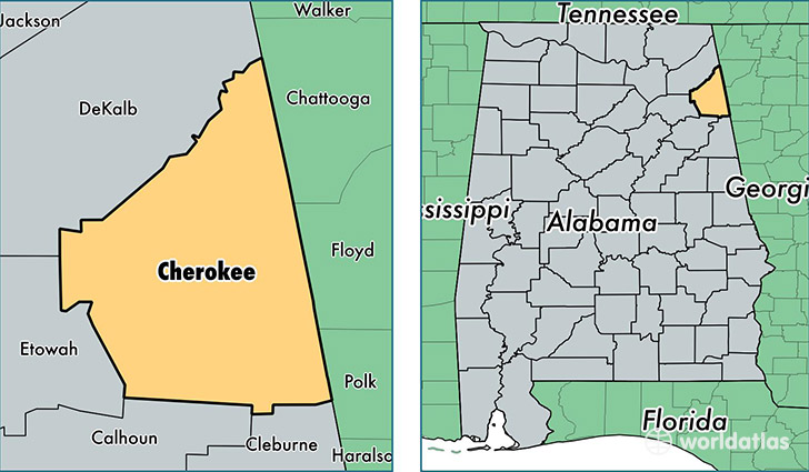 location of Cherokee county on a map