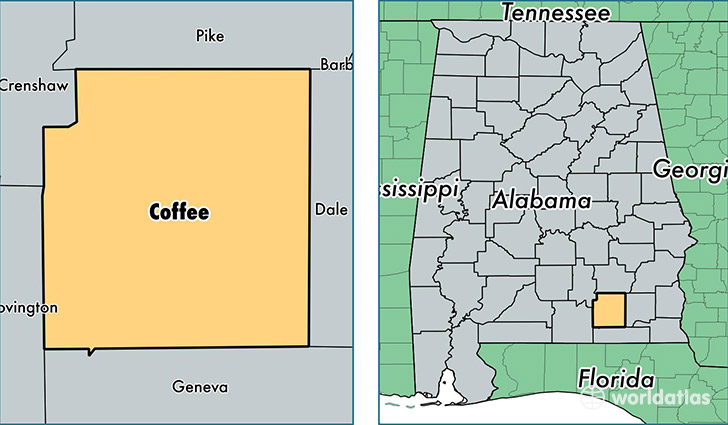 location of Coffee county on a map