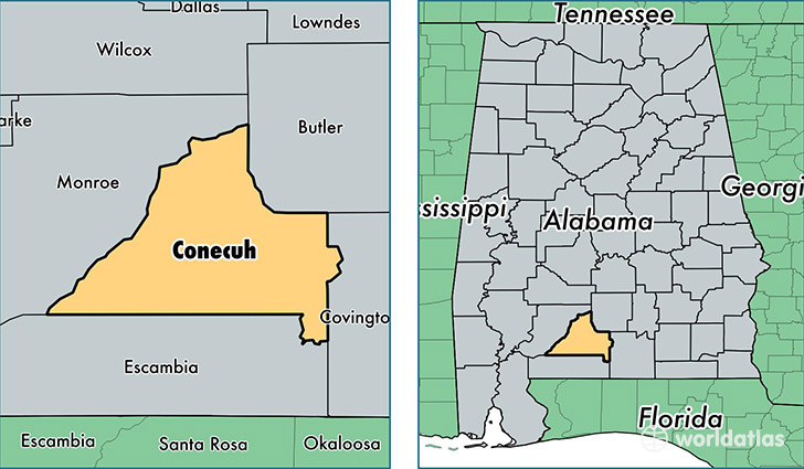 location of Conecuh county on a map