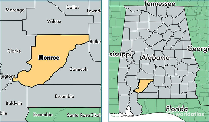 location of Monroe county on a map