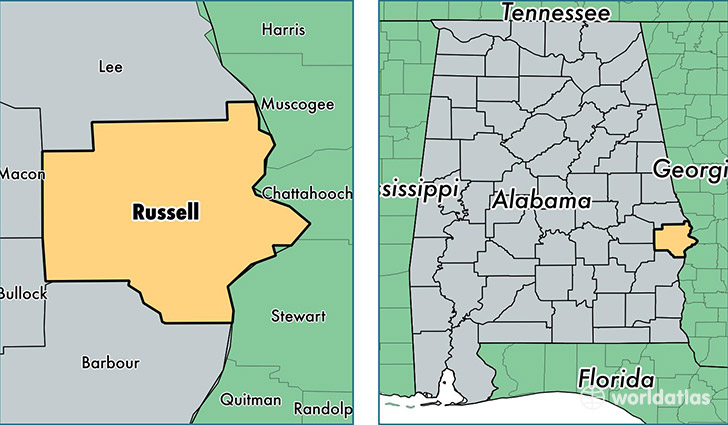 location of Russell county on a map