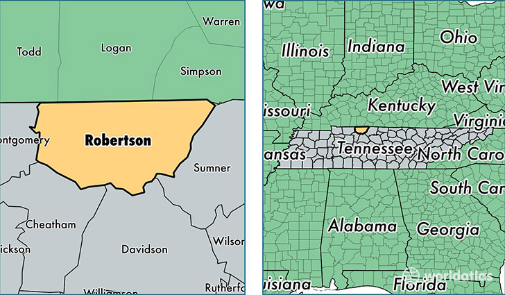 location of Robertson county on a map