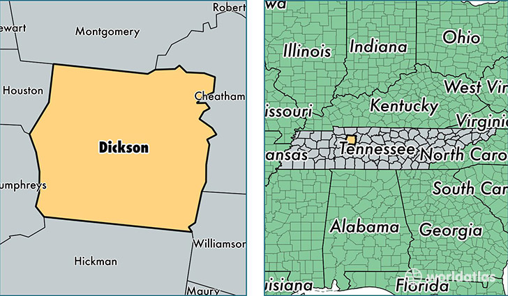 location of Dickson county on a map