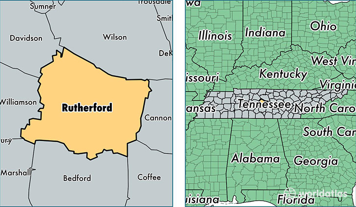 location of Rutherford county on a map