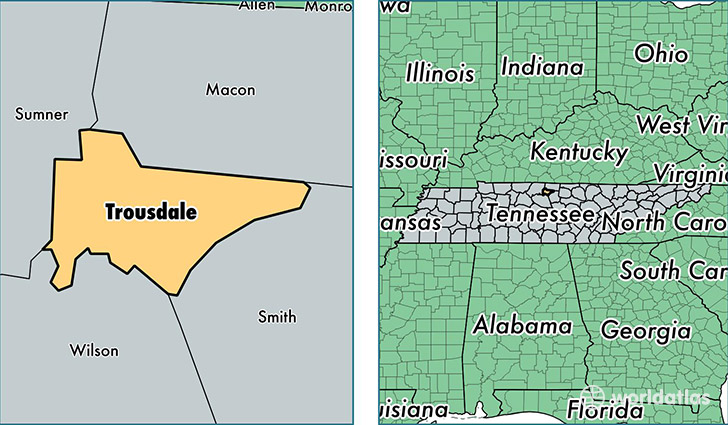 location of Trousdale county on a map