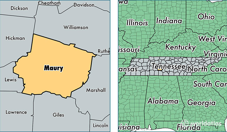 location of Maury county on a map