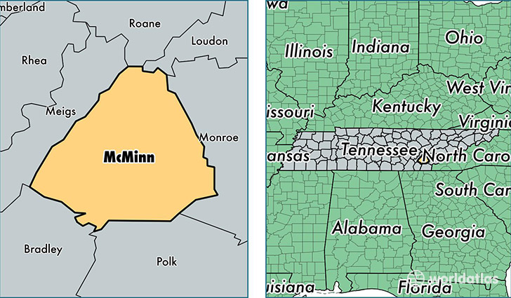 location of McMinn county on a map