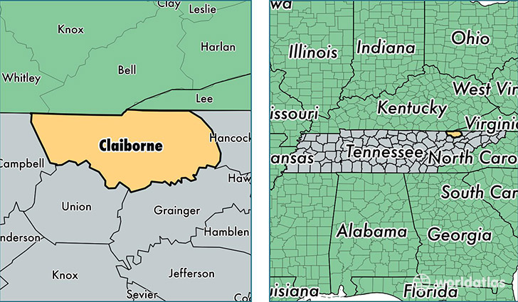 location of Claiborne county on a map