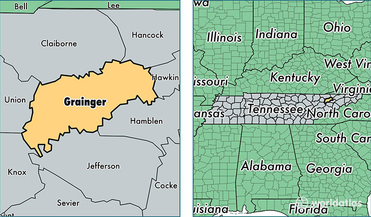 location of Grainger county on a map