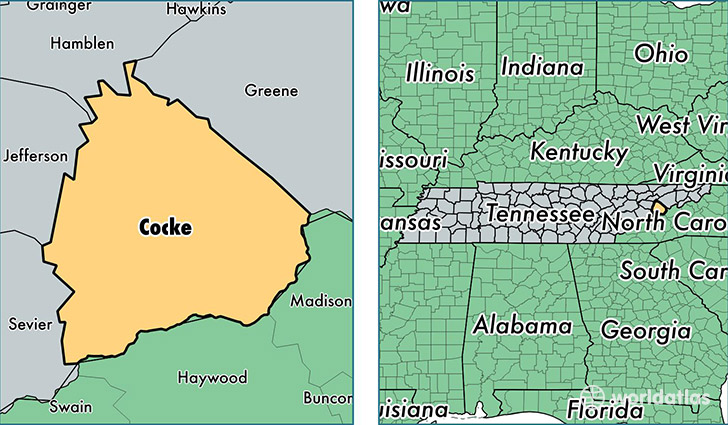 location of Cocke county on a map